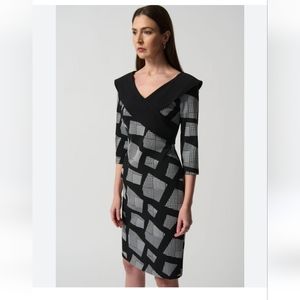 Joseph Ribkoff Black/White Houndstooth Sheath Dress Style 233295 New